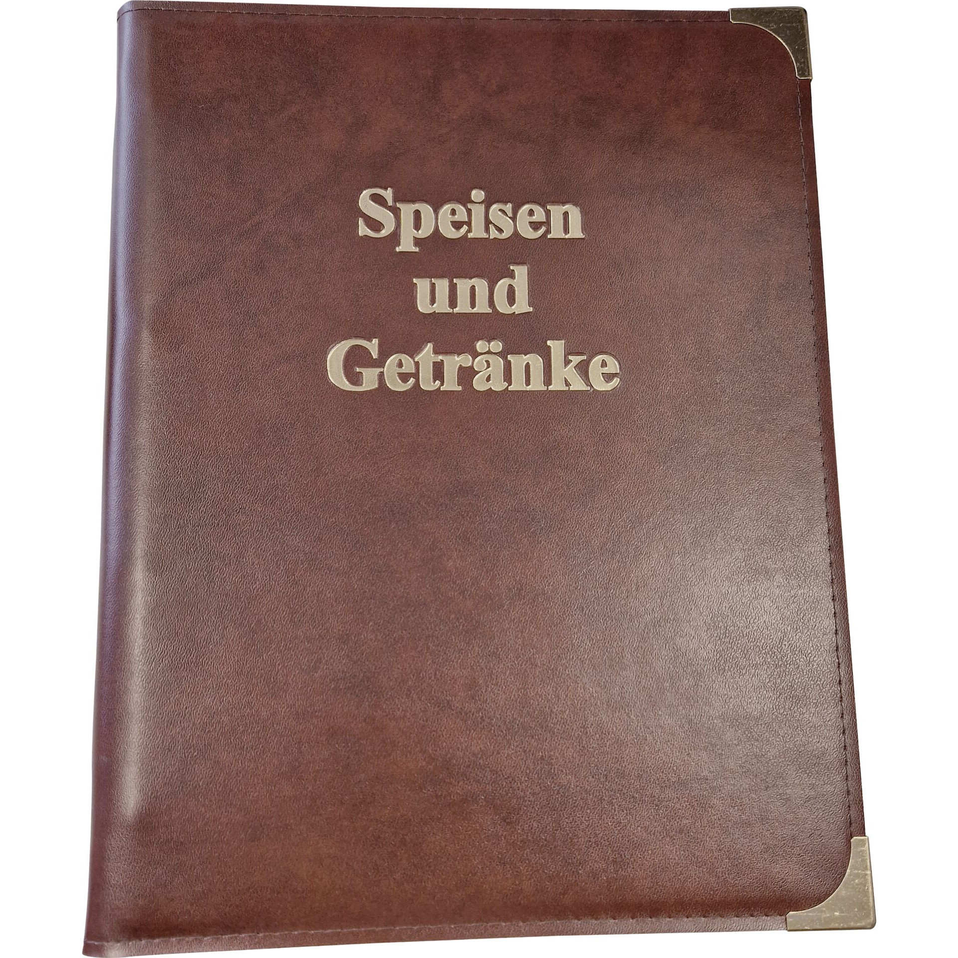 Speisekarte, Metallecken gold A4, hellbraun